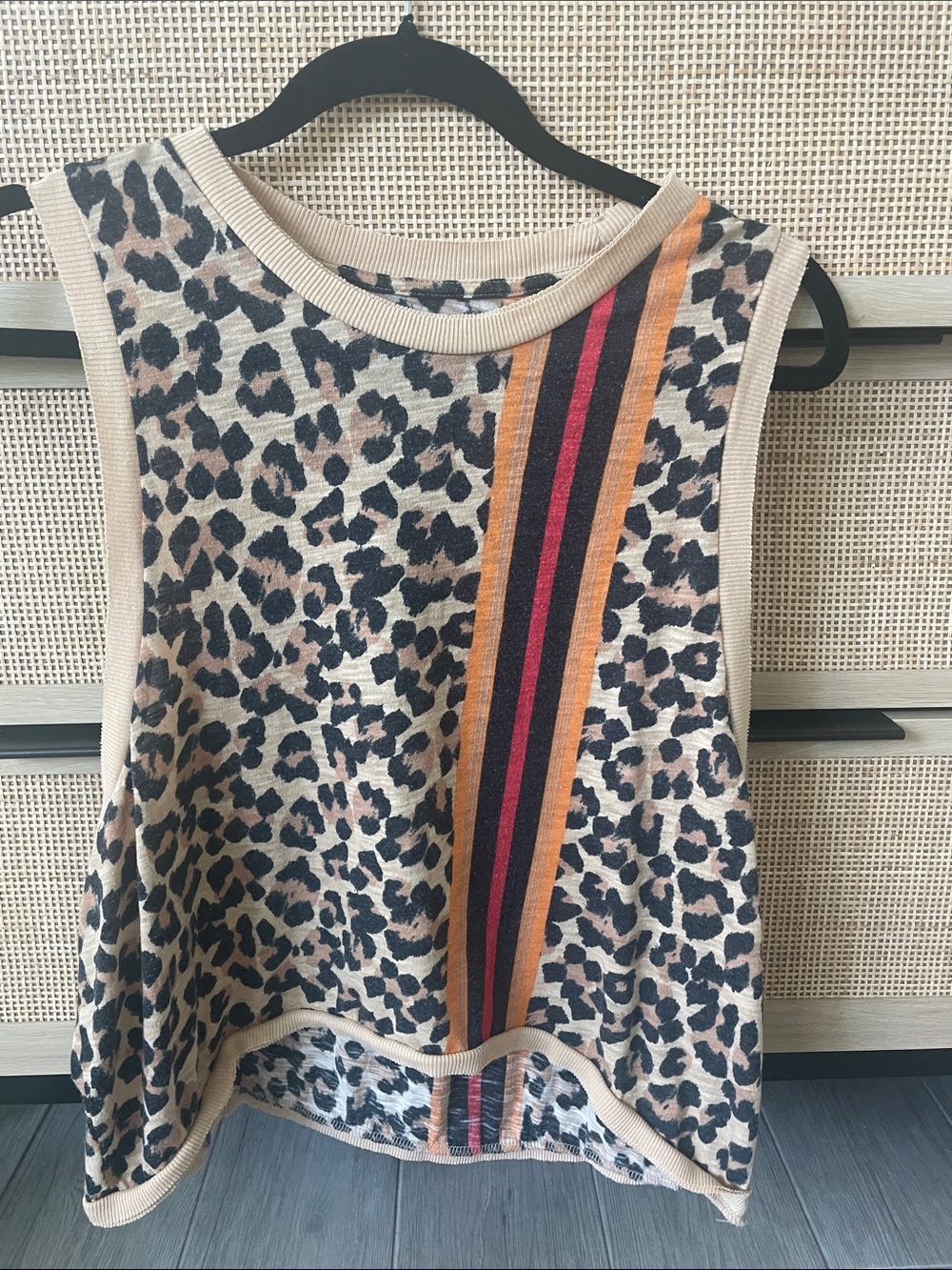 Free People Movement Leopard Print Sleeveless with Contrast Stripes Love Tank